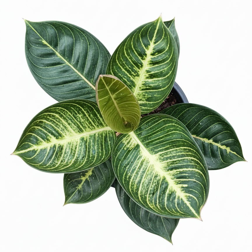 Aglaonema Black Moonlight with glossy dark green leaves and yellow veins from PKP Garden.